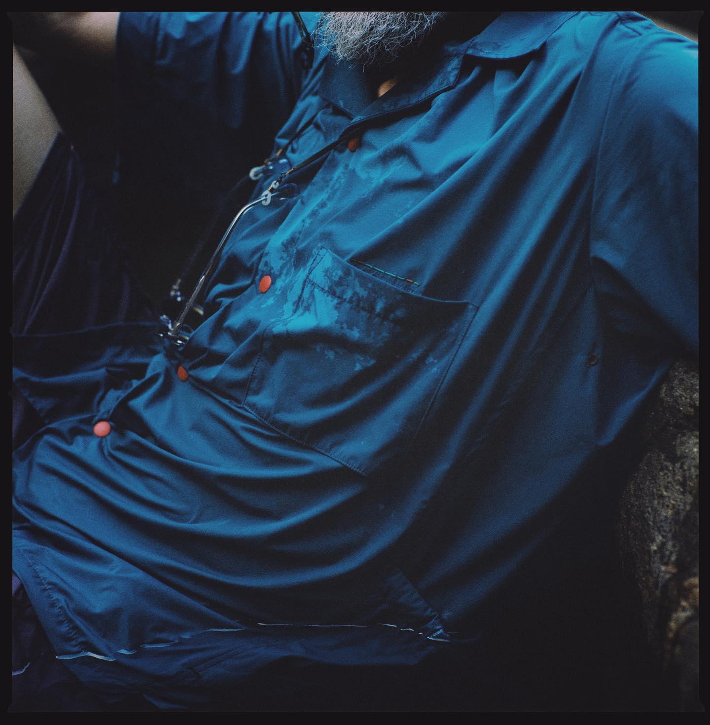 Side Pockets Open Collar Shirt - Lake Blue
