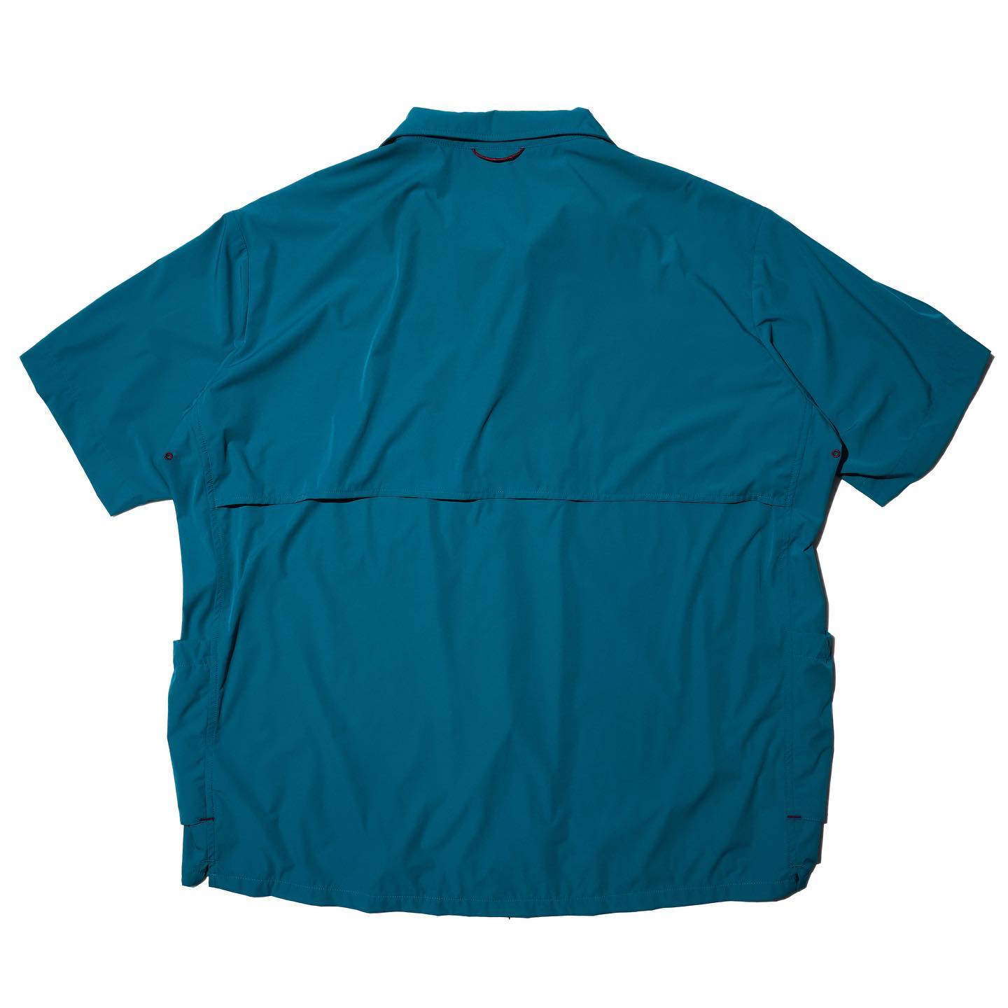 Side Pockets Open Collar Shirt - Lake Blue